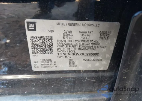 2019 Chevrolet Traverse Premier z USA, uszkodzony, nr VIN 1GNEVKKWXKJ295682